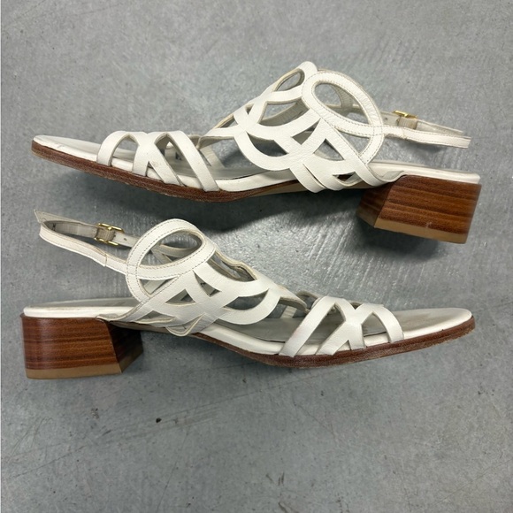 Stuart Weitzman White Cutout Leather Sandals Block Heel Size 7 - Picture 7 of 11